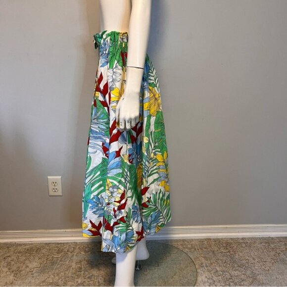 Zara Green Tropical Print Paper Bag A-Line Midi Skirt Size L - Picture 7 of 11